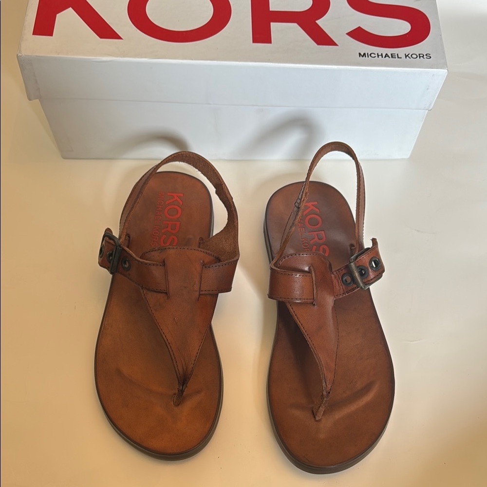 Michael Kors Brown Leather Thong Sandals